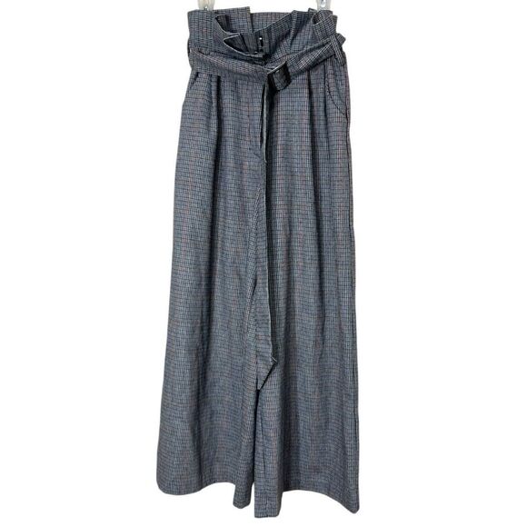 J.O.A. Just One Answer Wool Blend Paper bag Wide Leg Plaid Trousers XS - Picture 1 of 8